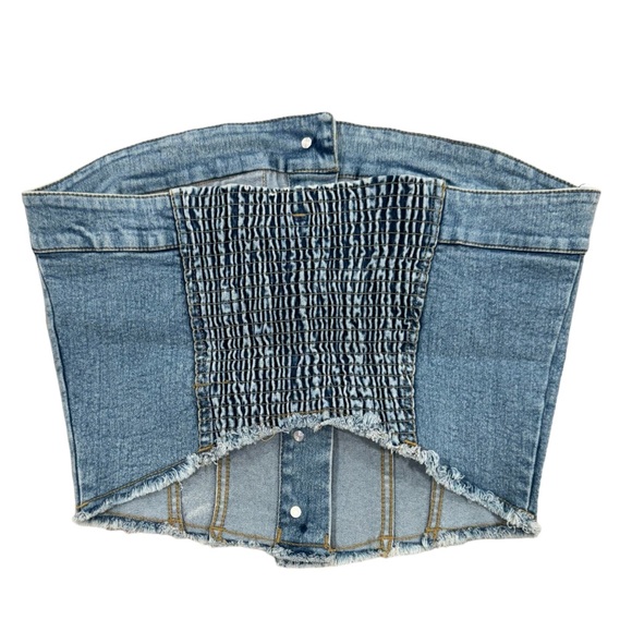 NWOT TULIP CREATIONS Denim Corset Bustier Strapless Crop Top Blue Size Medium - Picture 2 of 3